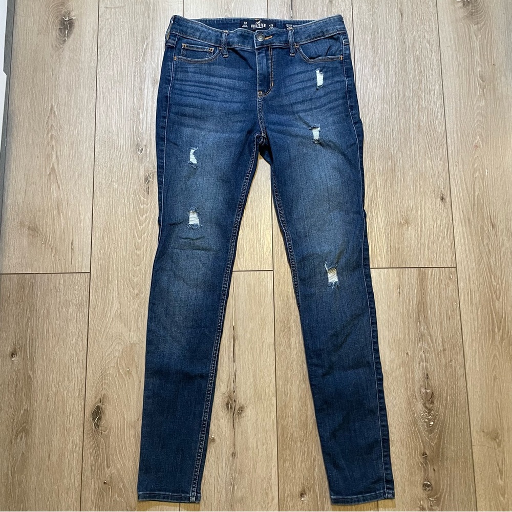 Hollister Co. Epic Flex Dark Wash Distressed Super Skinny Y2K Denim Jeans 7 R - Picture 1 of 7